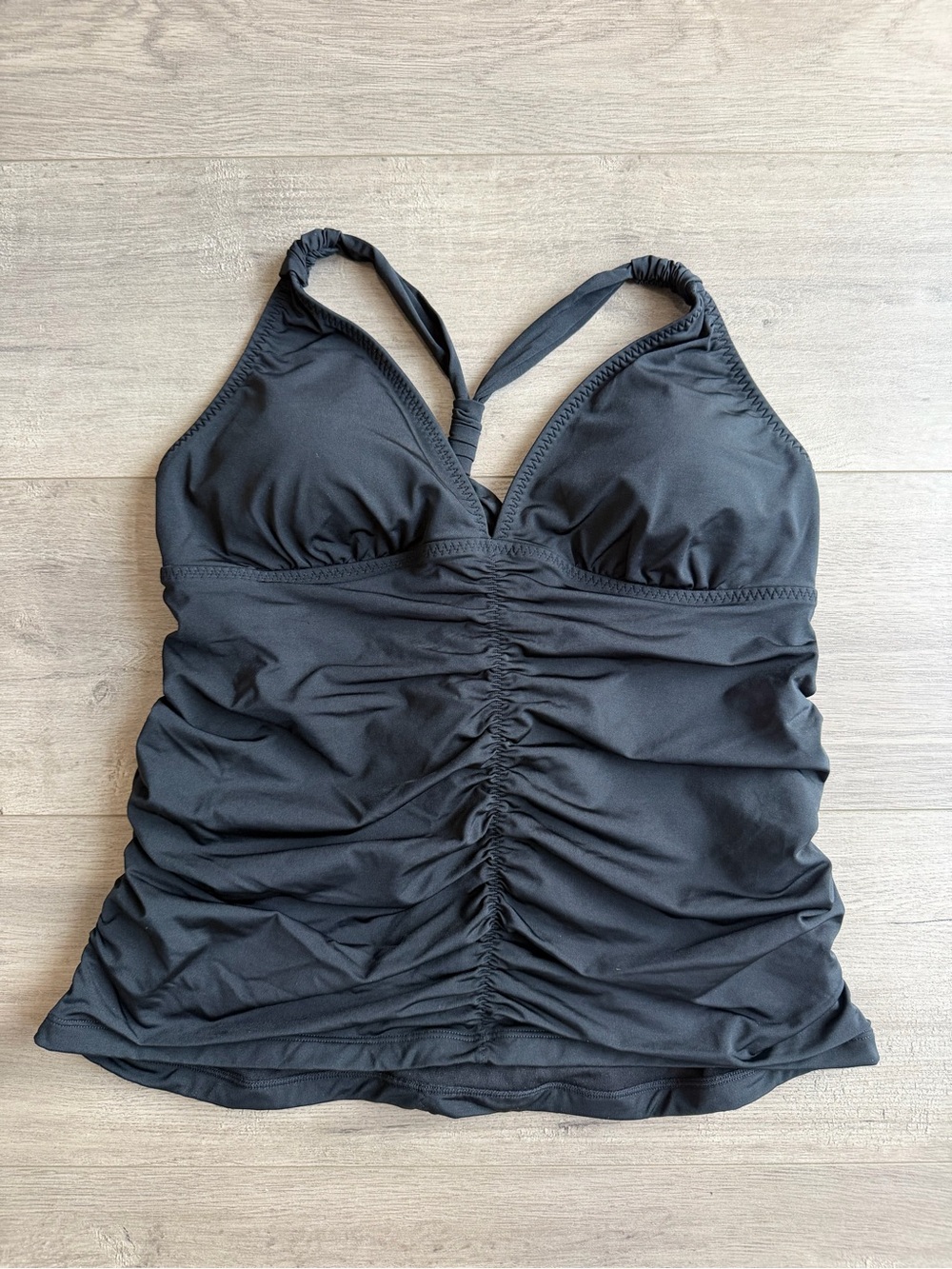 Athleta black ruched tank swim top - size large